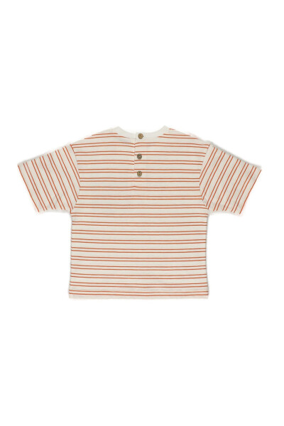 Striped Ecru T-Shirt with Pocket Detail for Baby Boy - 2