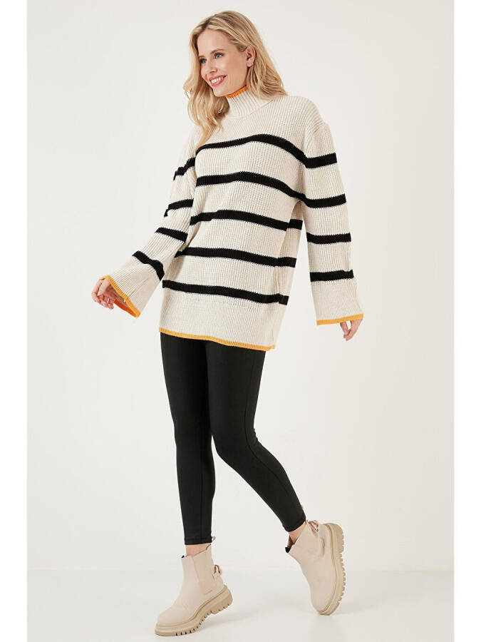 Striped Fisherman Neck Wide Sleeve Knit Sweater 4615144 - 3