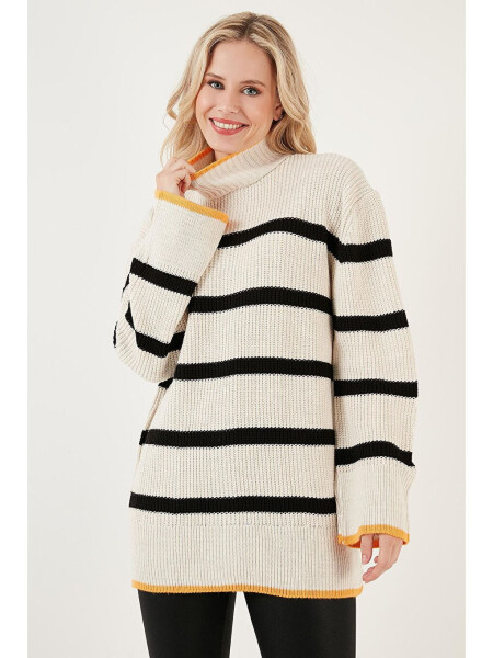 Striped Fisherman Neck Wide Sleeve Knit Sweater 4615144 - 4