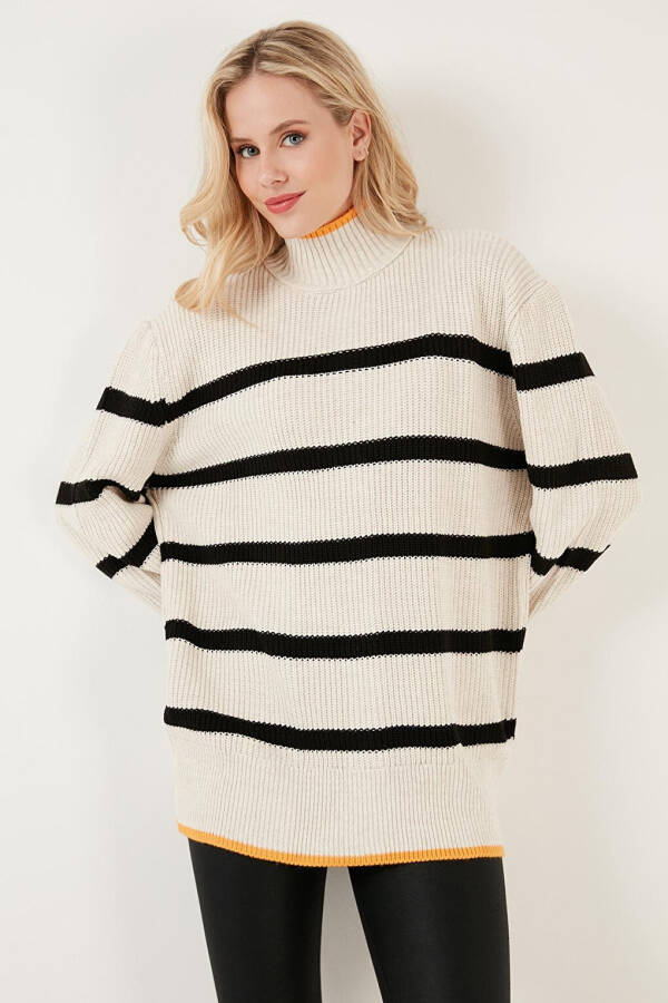 Striped Fisherman Neck Wide Sleeve Knit Sweater 4615144 - 12