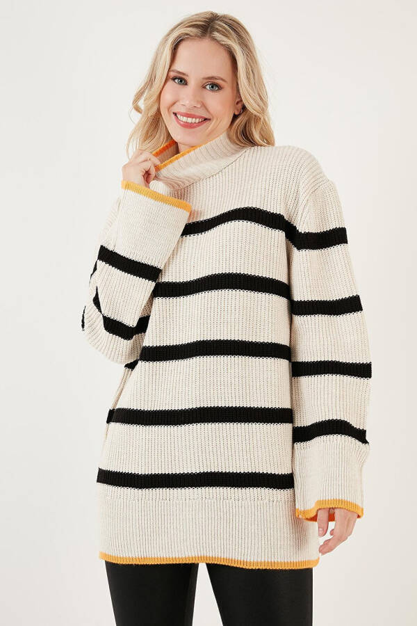 Striped Fisherman Neck Wide Sleeve Knit Sweater 4615144 - 14