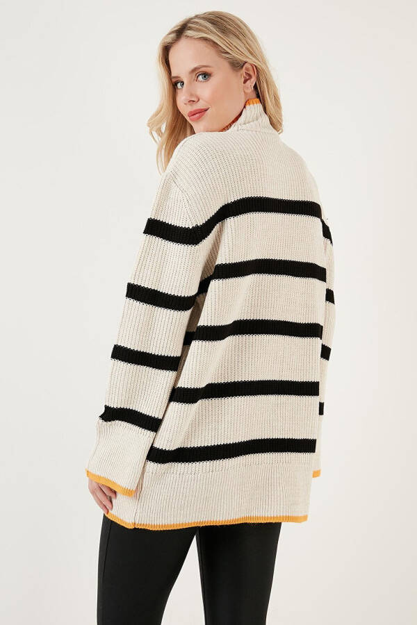 Striped Fisherman Neck Wide Sleeve Knit Sweater 4615144 - 15