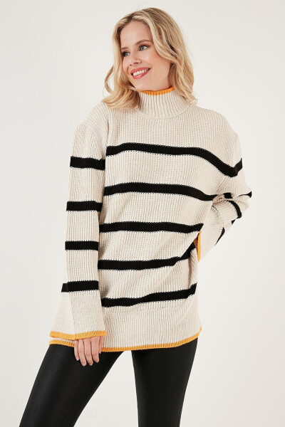 Striped Fisherman Neck Wide Sleeve Knit Sweater 4615144 - 6