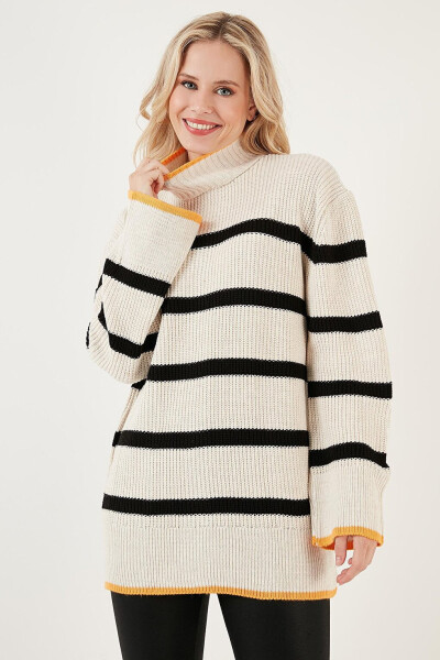 Striped Fisherman Neck Wide Sleeve Knit Sweater 4615144 - 9