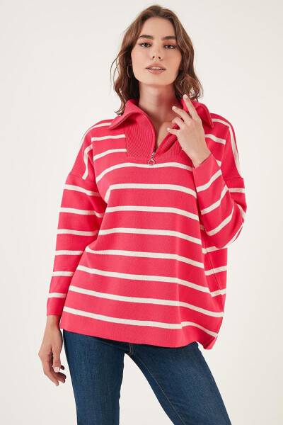 Striped Half-Zip Oversized Knit Sweater 4616080 - 6