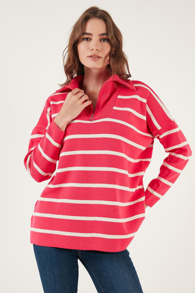 Striped Half-Zip Oversized Knit Sweater 4616080 - 8