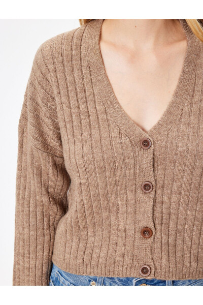 Striped Knit Cardigan V Neck Buttoned Soft Texture - 11