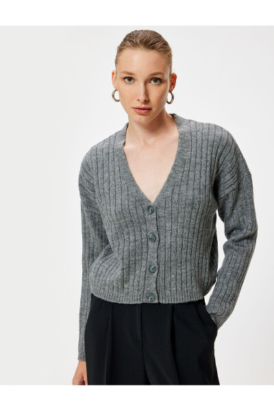 Striped Knit Cardigan V-Neck Buttoned Soft Texture - 7