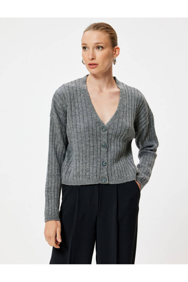 Striped Knit Cardigan V-Neck Buttoned Soft Texture - 9