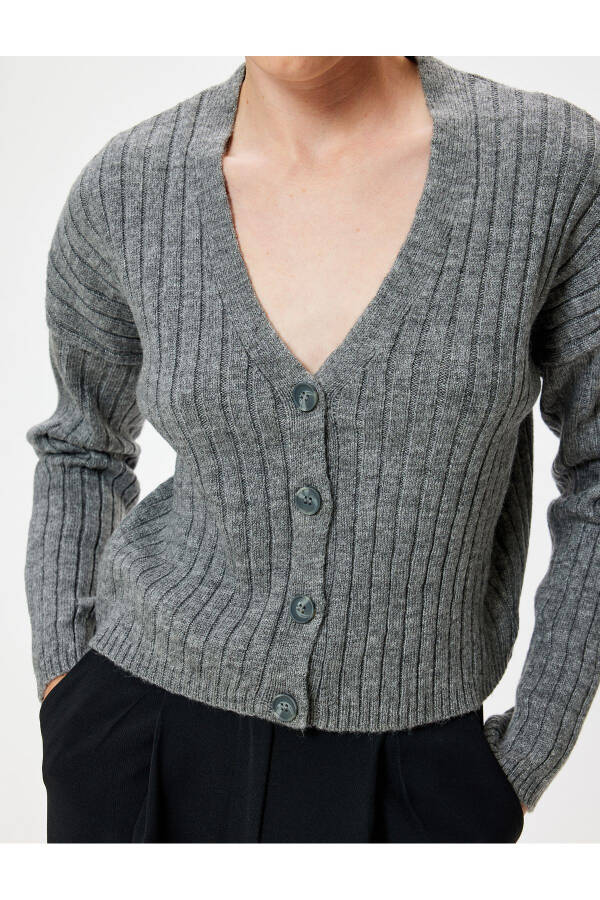 Striped Knit Cardigan V-Neck Buttoned Soft Texture - 11