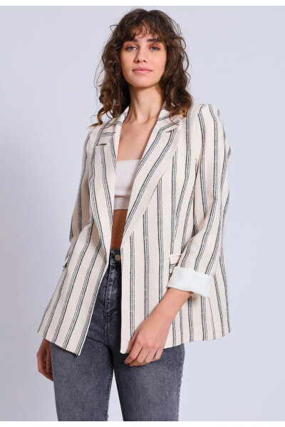 Striped Linen Blazer Jacket - 1