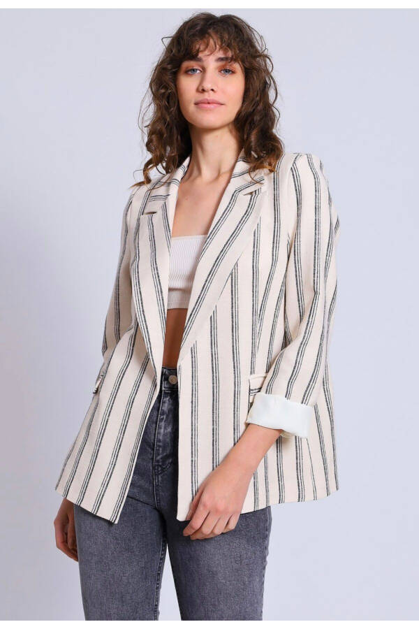 Striped Linen Blazer Jacket - 1