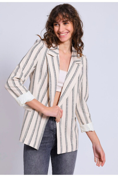 Striped Linen Blazer Jacket - 2