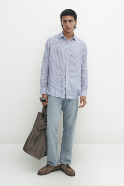 Striped linen shirt, regular fit. - 1