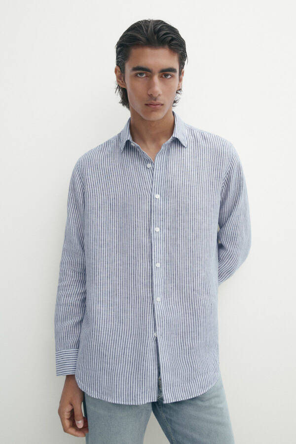 Striped linen shirt, regular fit. - 2