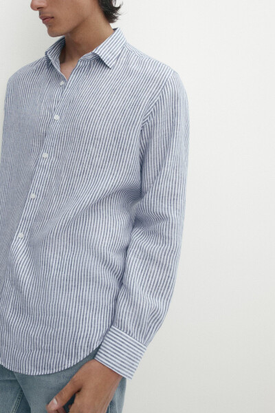 Striped linen shirt, regular fit. - 5