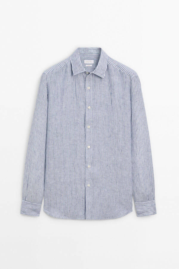 Striped linen shirt, regular fit. - 6