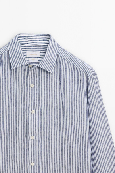 Striped linen shirt, regular fit. - 7