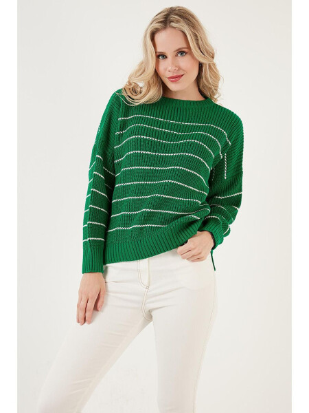 Striped Long Back Bike Neck Knit Sweater 4616133 - 4