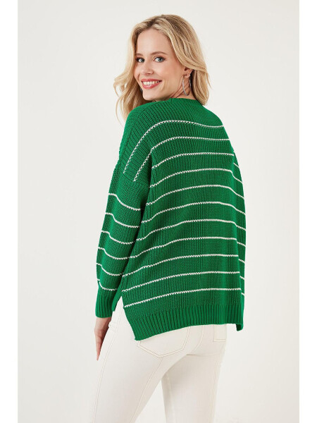 Striped Long Back Bike Neck Knit Sweater 4616133 - 5