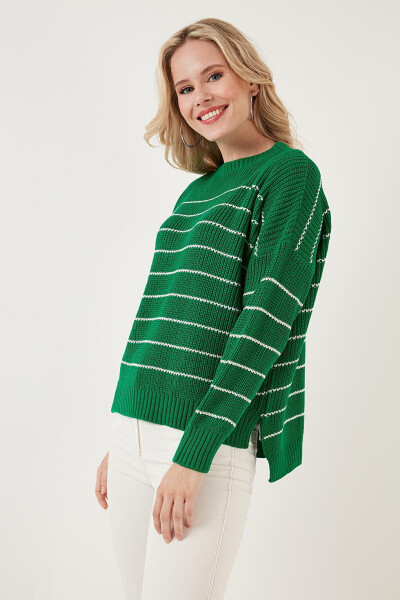 Striped Long Back Bike Neck Knit Sweater 4616133 - 7