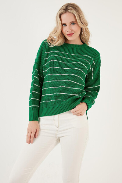 Striped Long Back Bike Neck Knit Sweater 4616133 - 9