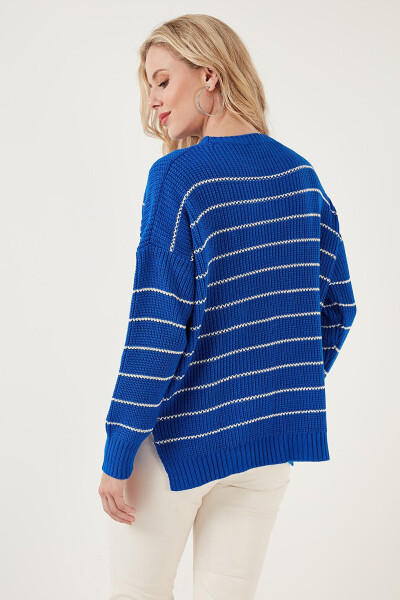 Striped Long Back Bike Neck Knit Sweater 4616133 - 10