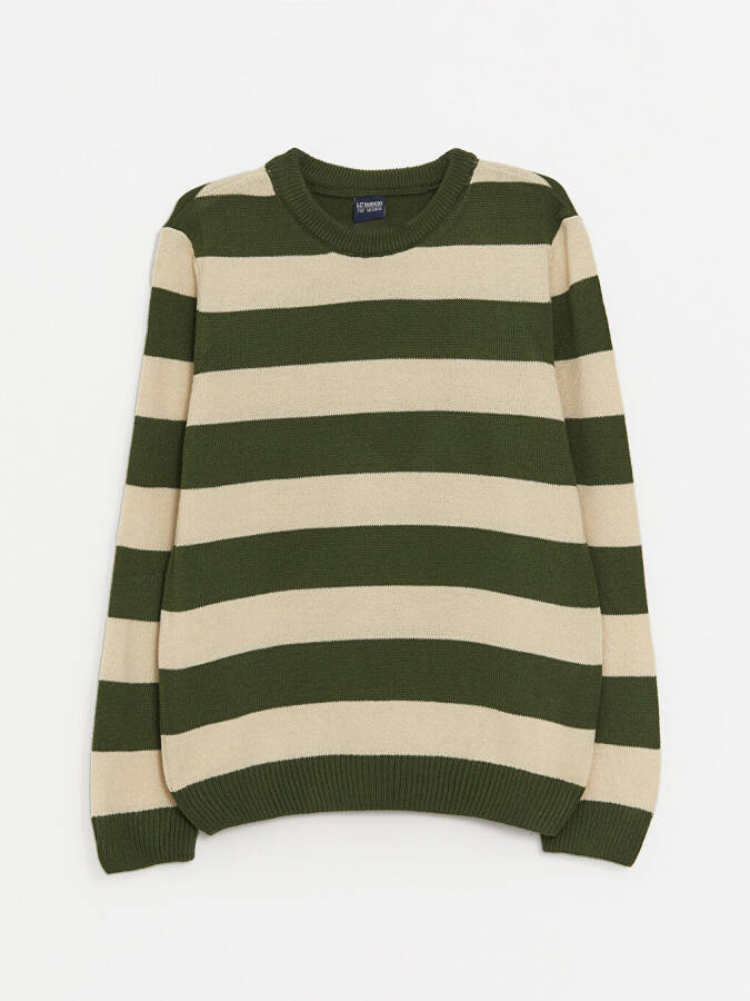 Striped Long Sleeve Crew Neck Boys' Knit Sweater - 1