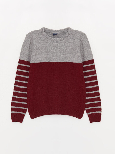 Striped Long Sleeve Crew Neck Boys Knit Sweater - 1