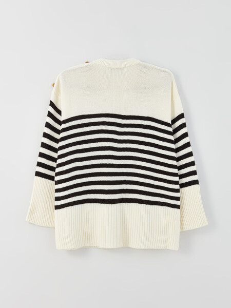 Striped Long Sleeve Oversized Women's Knit Sweater with a Bicycle Neck - 14