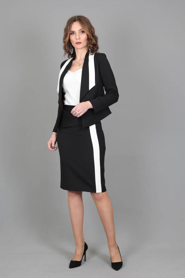 Striped Mini Jacket & Pencil Skirt Set-black - 17