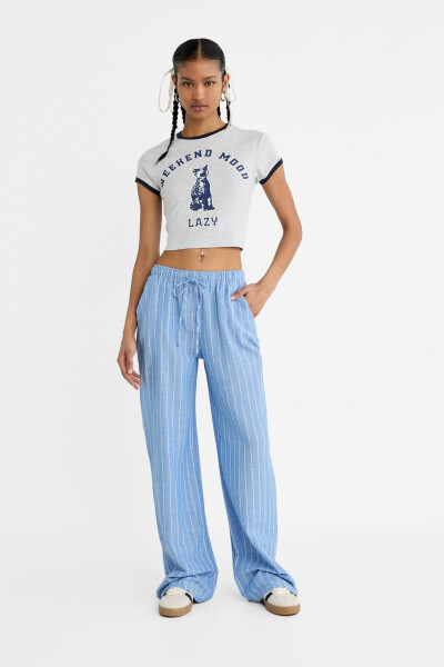 Striped relaxed fit linen blend trousers - 8