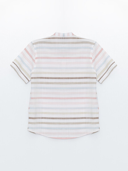 Striped Short Sleeve Boy's Shirt with Mandarin Collar - 2