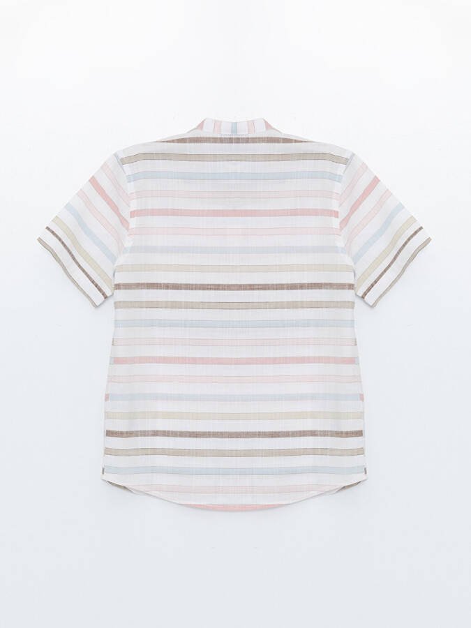 Striped Short Sleeve Boy's Shirt with Mandarin Collar - 2