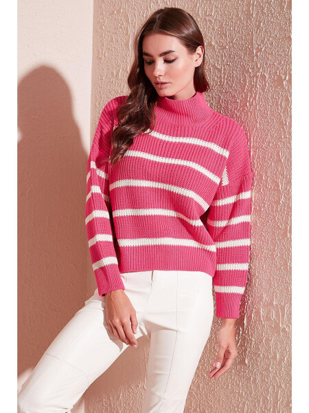 Striped Stand Collar Winter Sweater 4616118 - 1