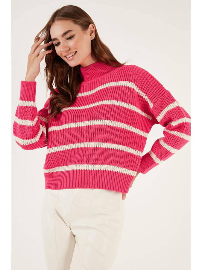 Striped Stand Collar Winter Sweater 4616118 - 3