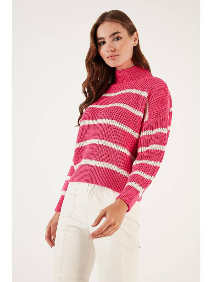 Striped Stand Collar Winter Sweater 4616118 - 4