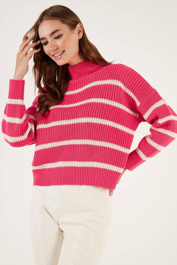 Striped Stand Collar Winter Sweater 4616118 - 8