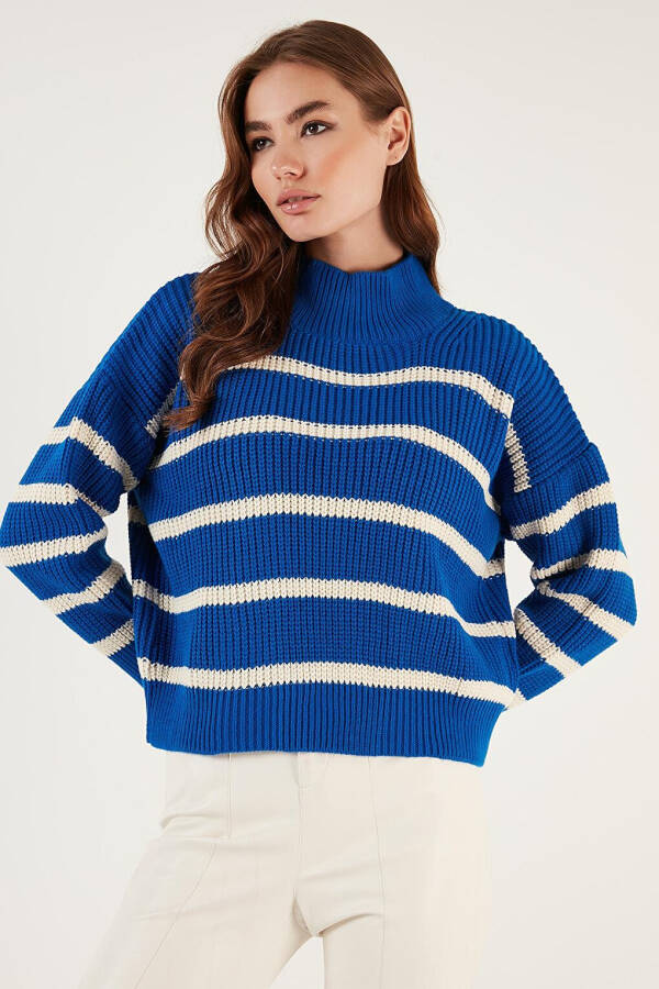 Striped Stand Collar Winter Sweater 4616118 - 7