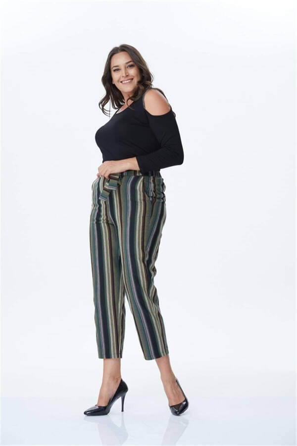 Striped Trousers with Belt - 3