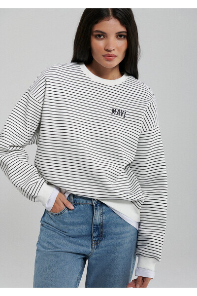 Striped White Sweatshirt with Logo Print 1s10100-85386 - 20