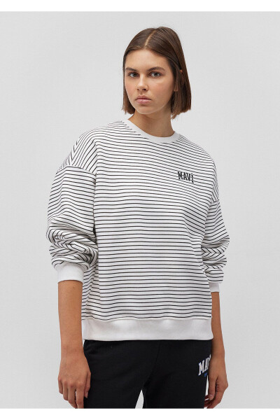 Striped White Sweatshirt with Logo Print 1s10100-85386 - 8