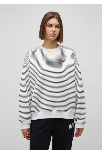 Striped White Sweatshirt with Logo Print 1s10100-85386 - 3