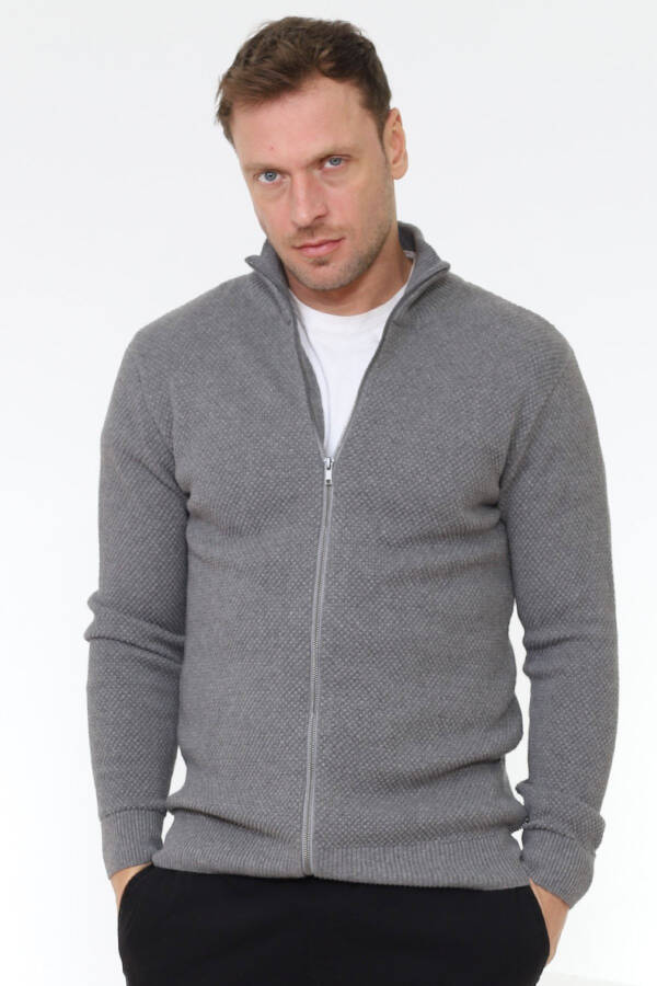 Stutgard 100% Organic Cotton Zippered Grey Melange Knit Cardigan - 5