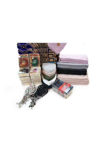 Sultan 20 Person Hajj and Umrah Gift Velvet Prayer Rug Set - 3