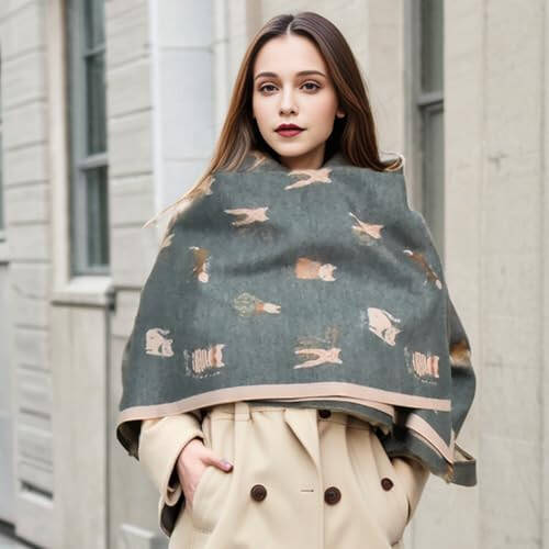 Sumato Scarf for Women Fall Winter Shawl Wraps Long Women Scarves Warm Soft Cashmere Feel Classic Cat Style - 2