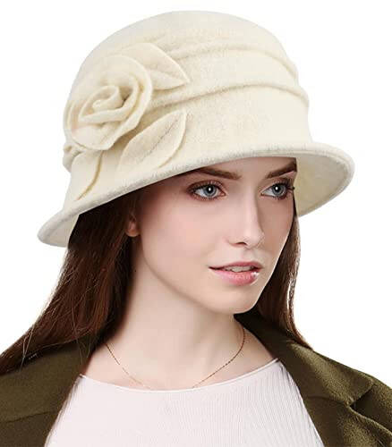 Sumolux Women Beret Hat French Vintage Floral Wool Dress Cloche Classic Winter Hat 1920s - 1