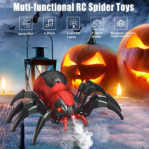 Sumsync Remote Control Spider Kids Toys - Realistic RC Spider, Music Effect, LED Light, Toys for 3 4 5 6 7 8 9 10 11 12+ Year Old Boys/Girls, Gifts for Halloween Christmas Birthday, Red - 7