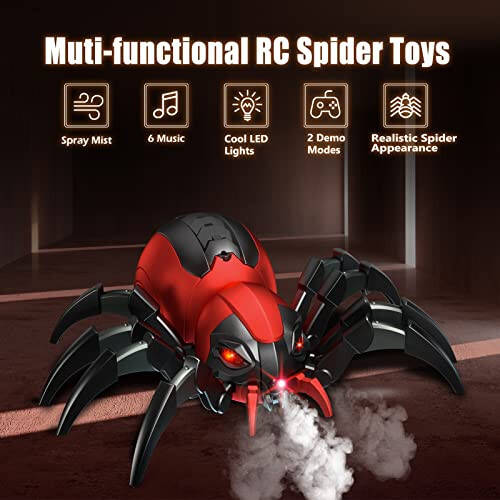 Sumsync Remote Control Spider Kids Toys - Realistic RC Spider, Music Effect, LED Light, Toys for 3 4 5 6 7 8 9 10 11 12+ Year Old Boys/Girls, Gifts for Halloween Christmas Birthday, Red - 3