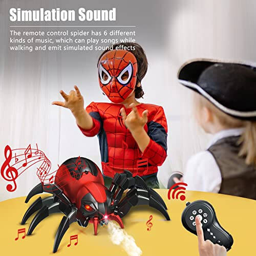 Sumsync Remote Control Spider Kids Toys - Realistic RC Spider, Music Effect, LED Light, Toys for 3 4 5 6 7 8 9 10 11 12+ Year Old Boys/Girls, Gifts for Halloween Christmas Birthday, Red - 5